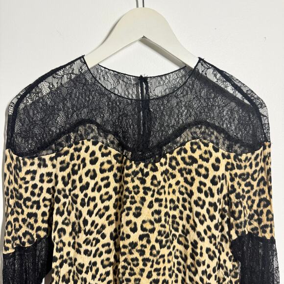 Zara Basic Top Women S Chetah Leopard Lace Illusion Mobwife CB92S Y2K Bratz Fall - Picture 3 of 9